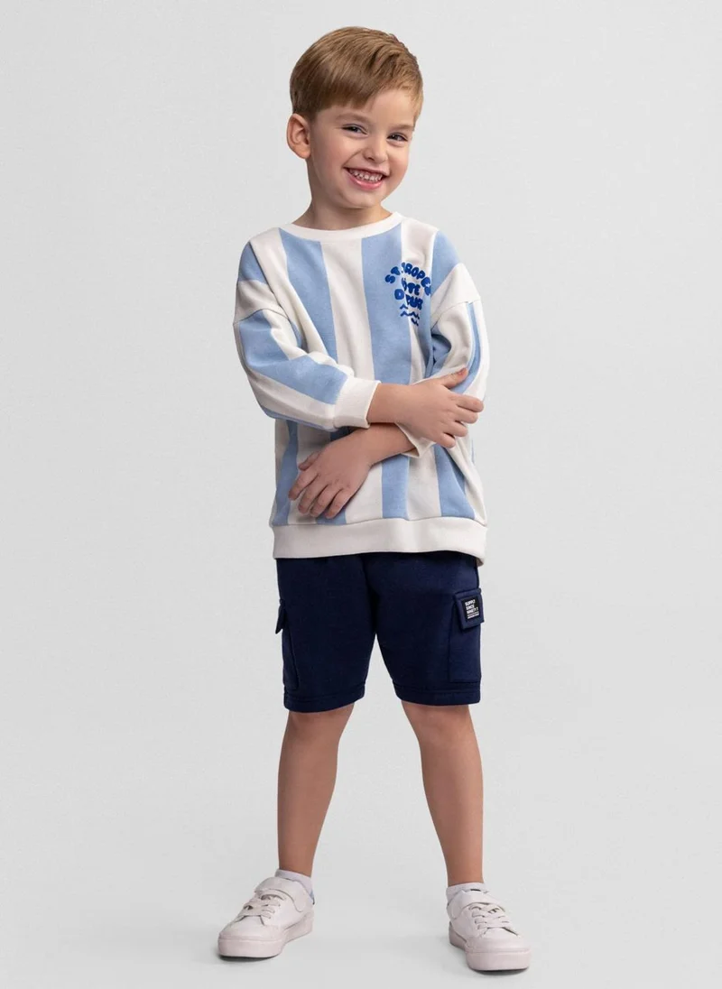 MINOTI Boys striped sweatshirt and shorts set blue and white